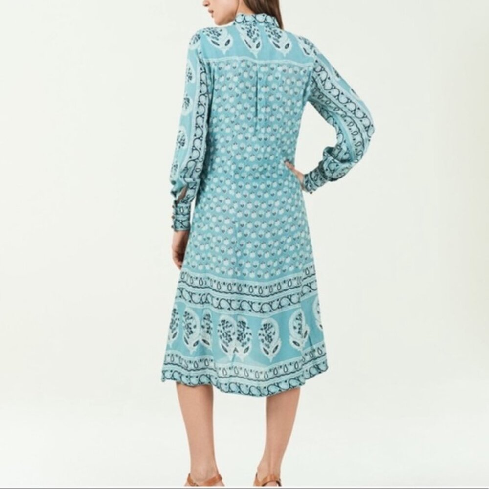Faherty Light Blue Paisley Pippa Long Shirt Dress